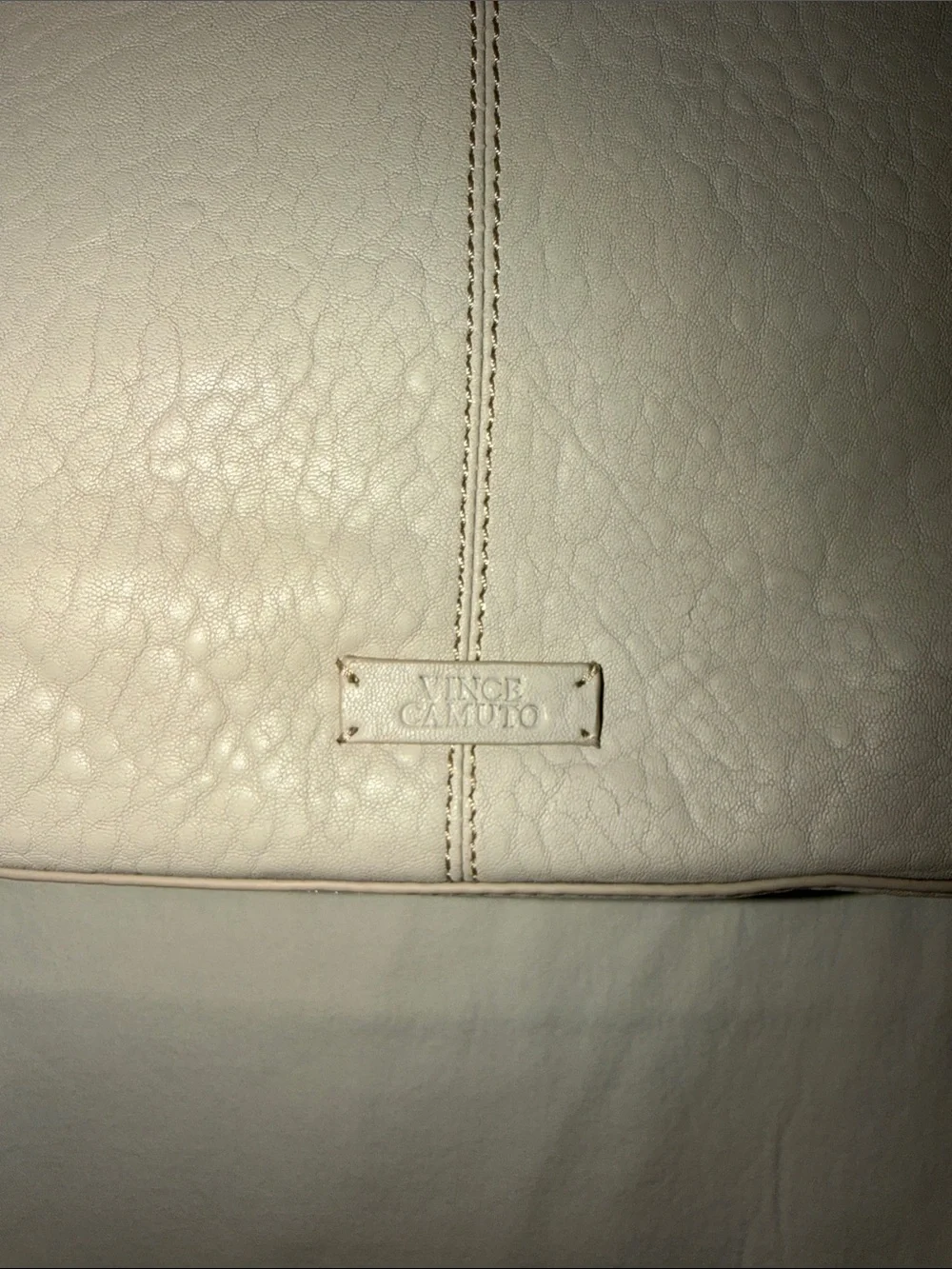 Vince Camuto Taupe Leather Tote with Front Zip Pocket